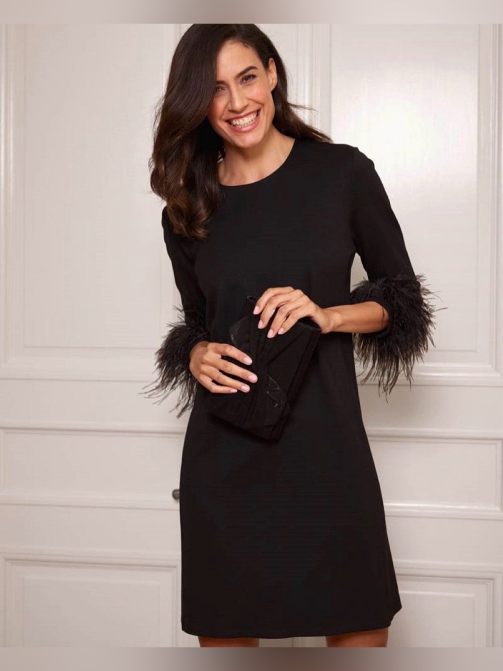 Jude Connally Black Velvet Feather Cuff Cocktail Dress NWT